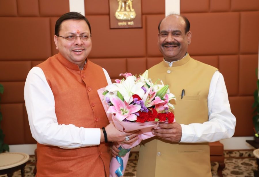 मुख्यमंत्री धामी ने लोकसभा अध्यक्ष ओम बिरला से की शिष्टाचार भेंट
